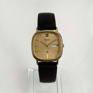 Seiko Unisex Watch, Gold Tone Details, Brown Textured Leather Strap