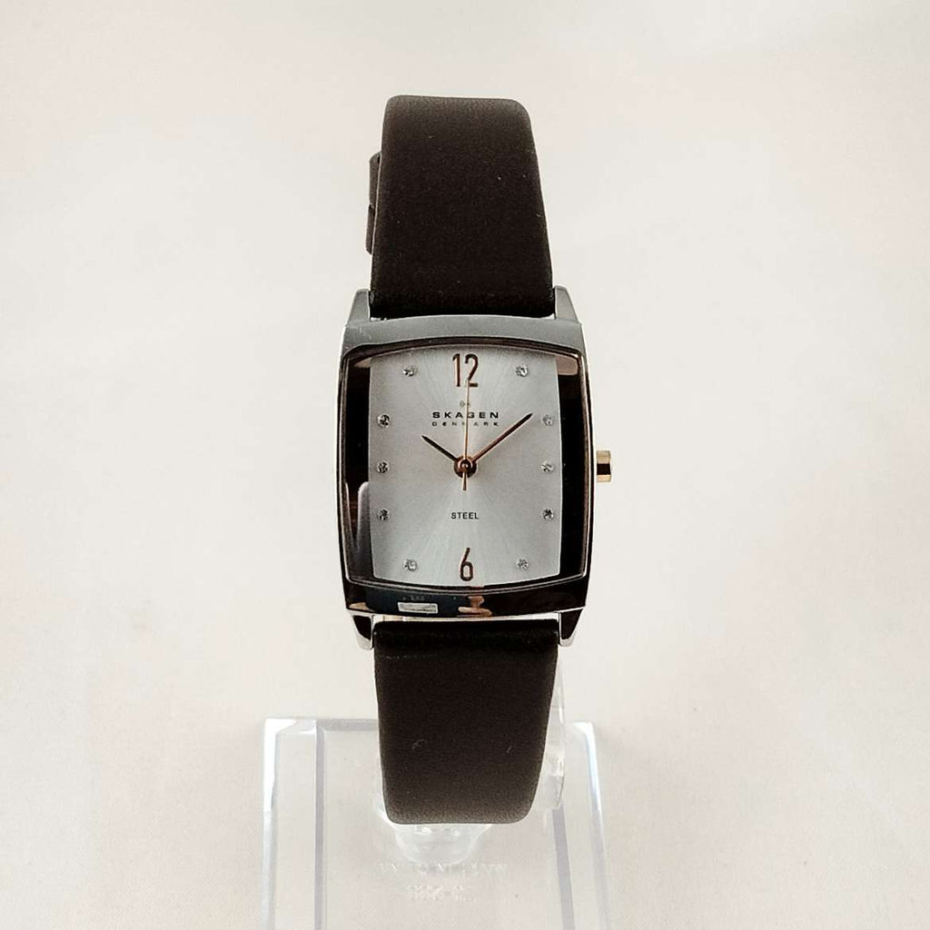 Skagen Black Leather Rectangle Face and Silver Tone Hardware outlet Watch