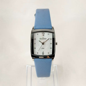 Skagen Watch, Mother of Pearl Dial, Periwinkle Blue Leather Strap