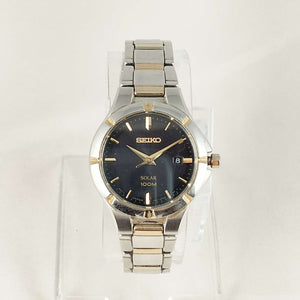 Seiko Solar 100 M Watch, Black Dial, Bracelet Strap