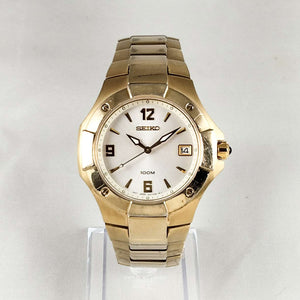 Seiko Gold Tone Watch, White Dial, Bracelet Strap