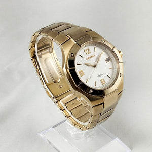 Seiko Gold Tone Watch, White Dial, Bracelet Strap