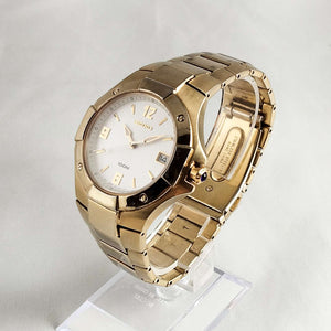 Seiko Gold Tone Watch, White Dial, Bracelet Strap