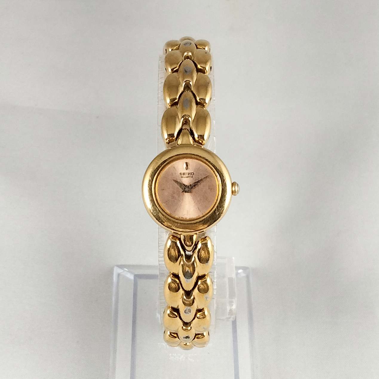 Seiko Petite Gold Tone Watch, Pink Dial, Bracelet Strap