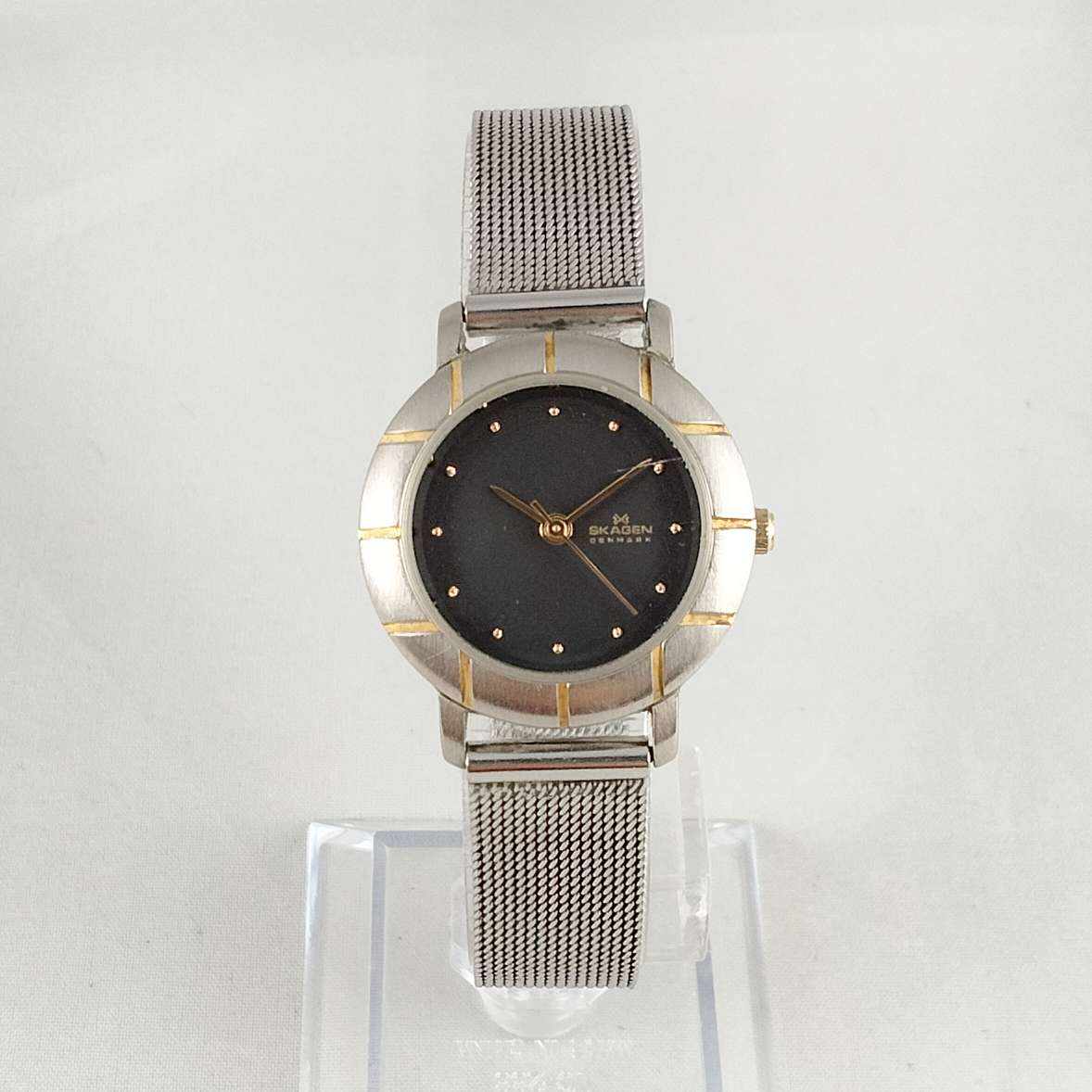 Skagen Watch, Black Dial, Bezel Details, Mesh Strap