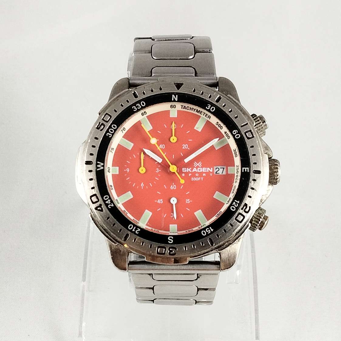 Skagen Oversized Chronograph Watch, Red Dial, Bracelet Strap