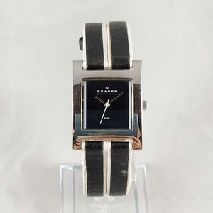 Skagen Watch, Square Dial, Genuine Black and White Leather Strap