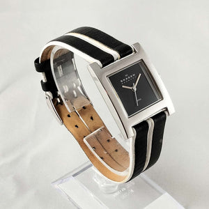 Skagen Watch, Square Dial, Genuine Black and White Leather Strap