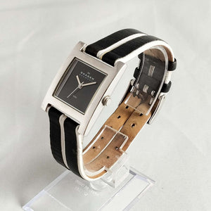 Skagen Watch, Square Dial, Genuine Black and White Leather Strap