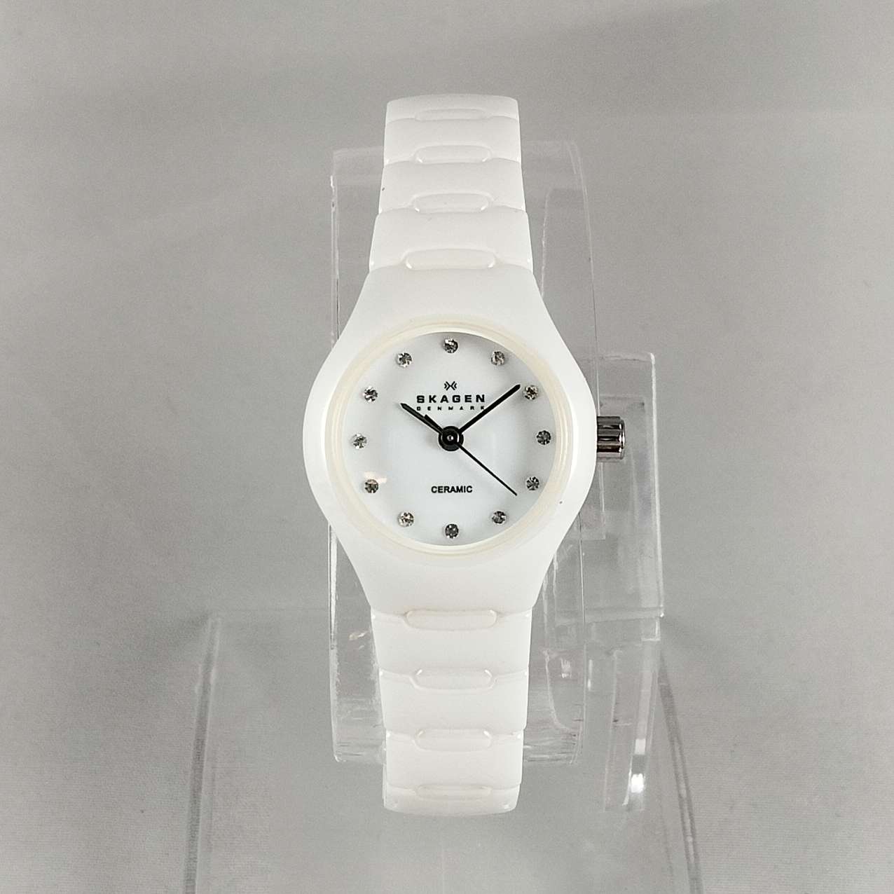 Skagen Petite Ceramic Watch, Monochromatic White, Jewel Hour Markers