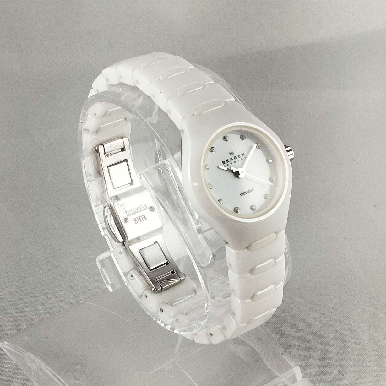 Skagen Petite Ceramic Watch, Monochromatic White, Jewel Hour Markers