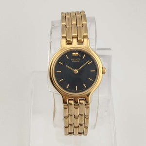 Seiko Petite Watch, Gold Tone, Black Dial, Bracelet Strap