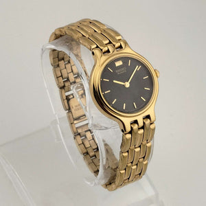 Seiko Petite Watch, Gold Tone, Black Dial, Bracelet Strap