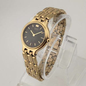 Seiko Petite Watch, Gold Tone, Black Dial, Bracelet Strap