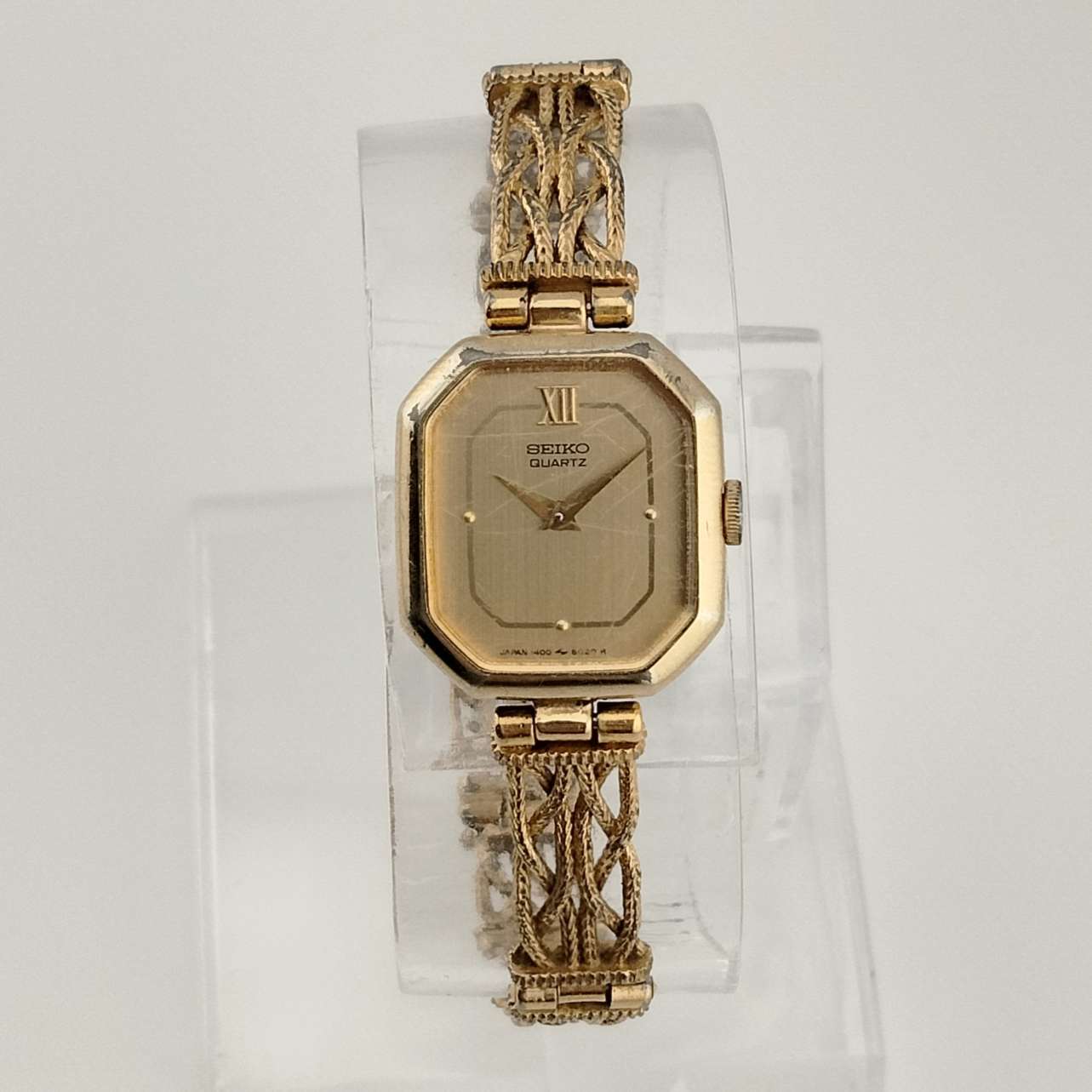 Seiko Women's Petite Gold Tone Watch, Octagon Dial, Unique Braided Strap