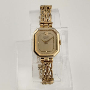 Seiko Women's Petite Gold Tone Watch, Octagon Dial, Unique Braided Strap