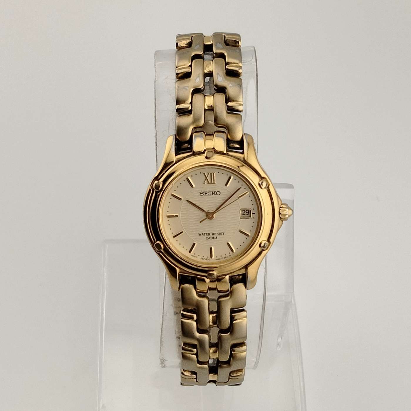 Seiko Gold Tone Watch, Date, Bracelet Strap