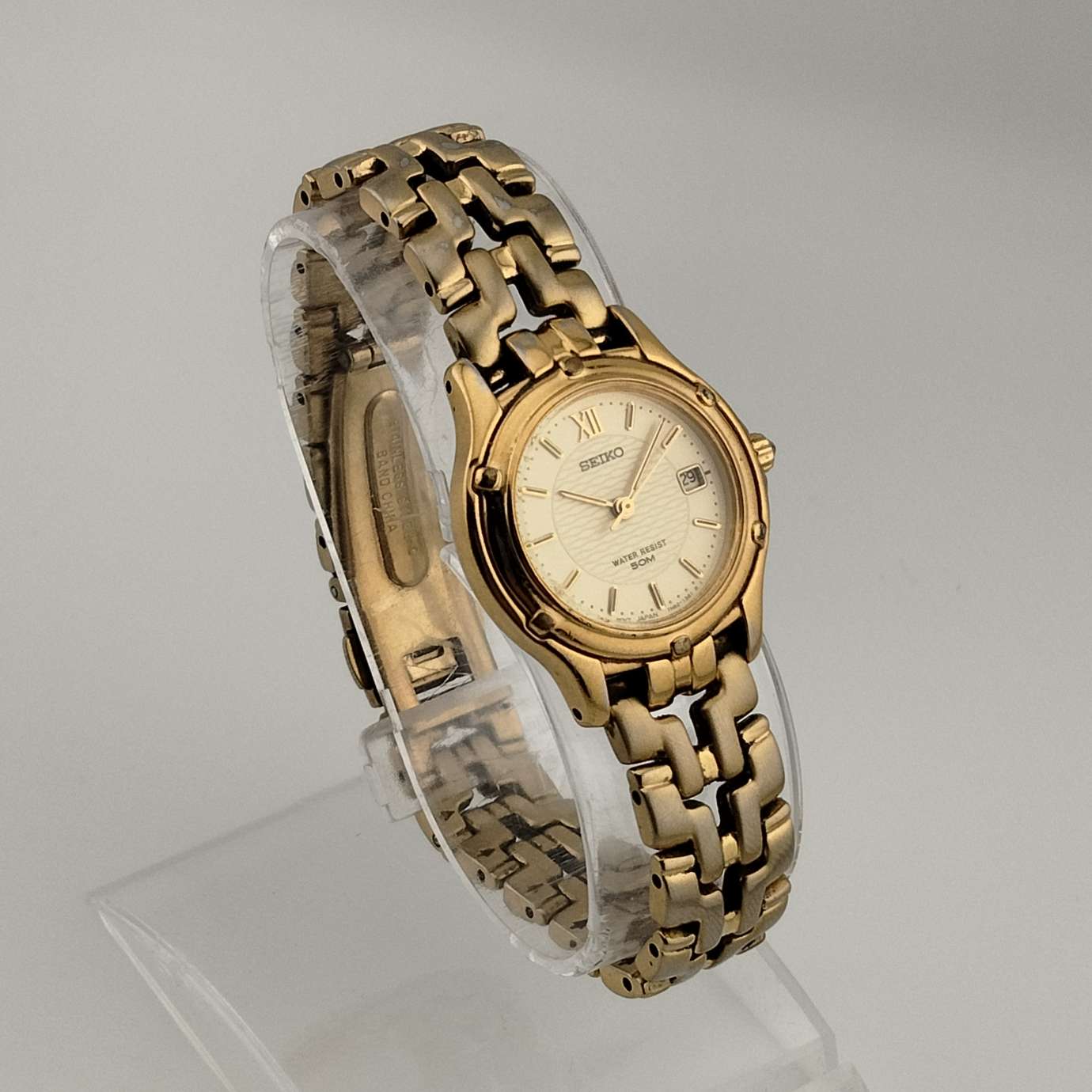 Seiko Gold Tone Watch, Date, Bracelet Strap