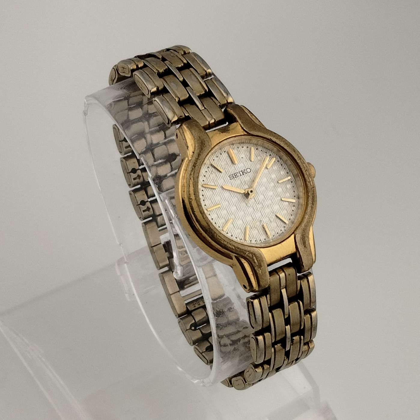 Seiko Petite Gold Tone Watch, Quilted Face Detail, Bracelet Strap