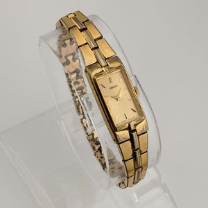 Seiko Quartz Petite Watch, Gold Tone, Elongated Rectangular Dial, Bracelet Strap