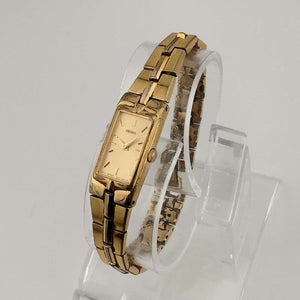 Seiko Quartz Petite Watch, Gold Tone, Elongated Rectangular Dial, Bracelet Strap