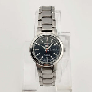 Seiko Unisex, Automatic, Date and Day, Silver Tone Watch, Black Dial, Bracelet Strap