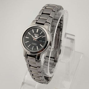 Seiko Unisex, Automatic, Date and Day, Silver Tone Watch, Black Dial, Bracelet Strap