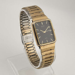 Seiko SX Quartz Gold Watch, Black Rectangular Dial, Adjustable Bracelet Strap