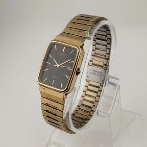 Seiko SX Quartz Gold Watch, Black Rectangular Dial, Adjustable Bracelet Strap