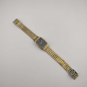 Seiko SX Quartz Gold Watch, Black Rectangular Dial, Adjustable Bracelet Strap