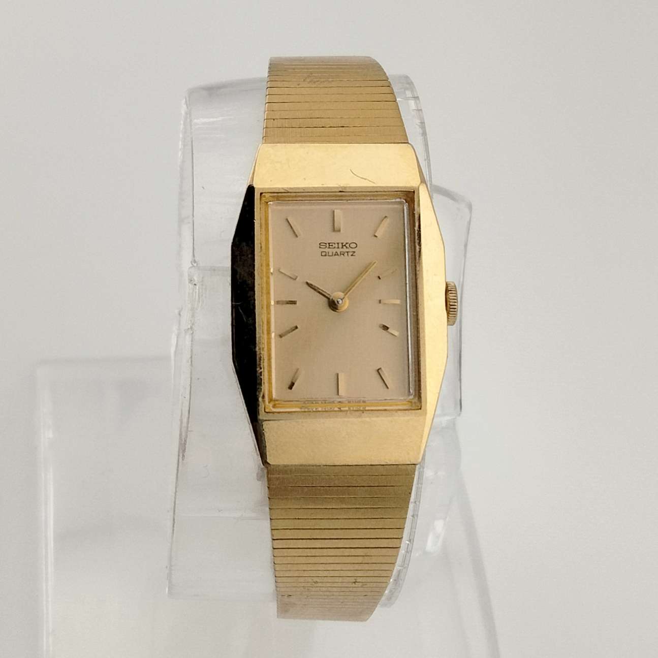 Seiko Quartz Petite Watch, Gold Tone, Rectangular Dial, Bracelet Strap