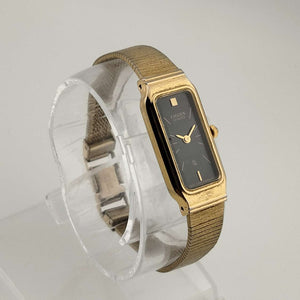 Citizen Petite Quartz, Gold Tone Watch, Elongated Rectangular Dial, Bracelet Strap