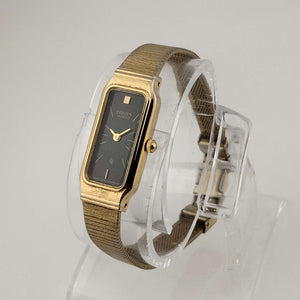 Citizen Petite Quartz, Gold Tone Watch, Elongated Rectangular Dial, Bracelet Strap