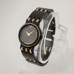 Seiko Quartz Watch, Matte Black Dial and Strap, Gold Tone Details