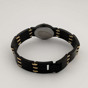 Seiko Quartz Watch, Matte Black Dial and Strap, Gold Tone Details