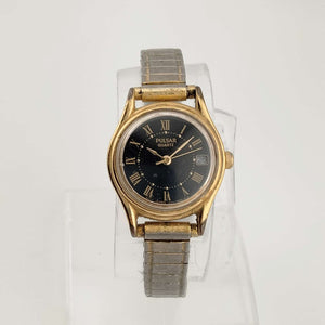 Pulsar Quartz Unisex Gold Tone Watch, Date, Black Dial, Flex Strap