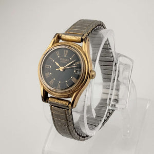 Pulsar Quartz Unisex Gold Tone Watch, Date, Black Dial, Flex Strap