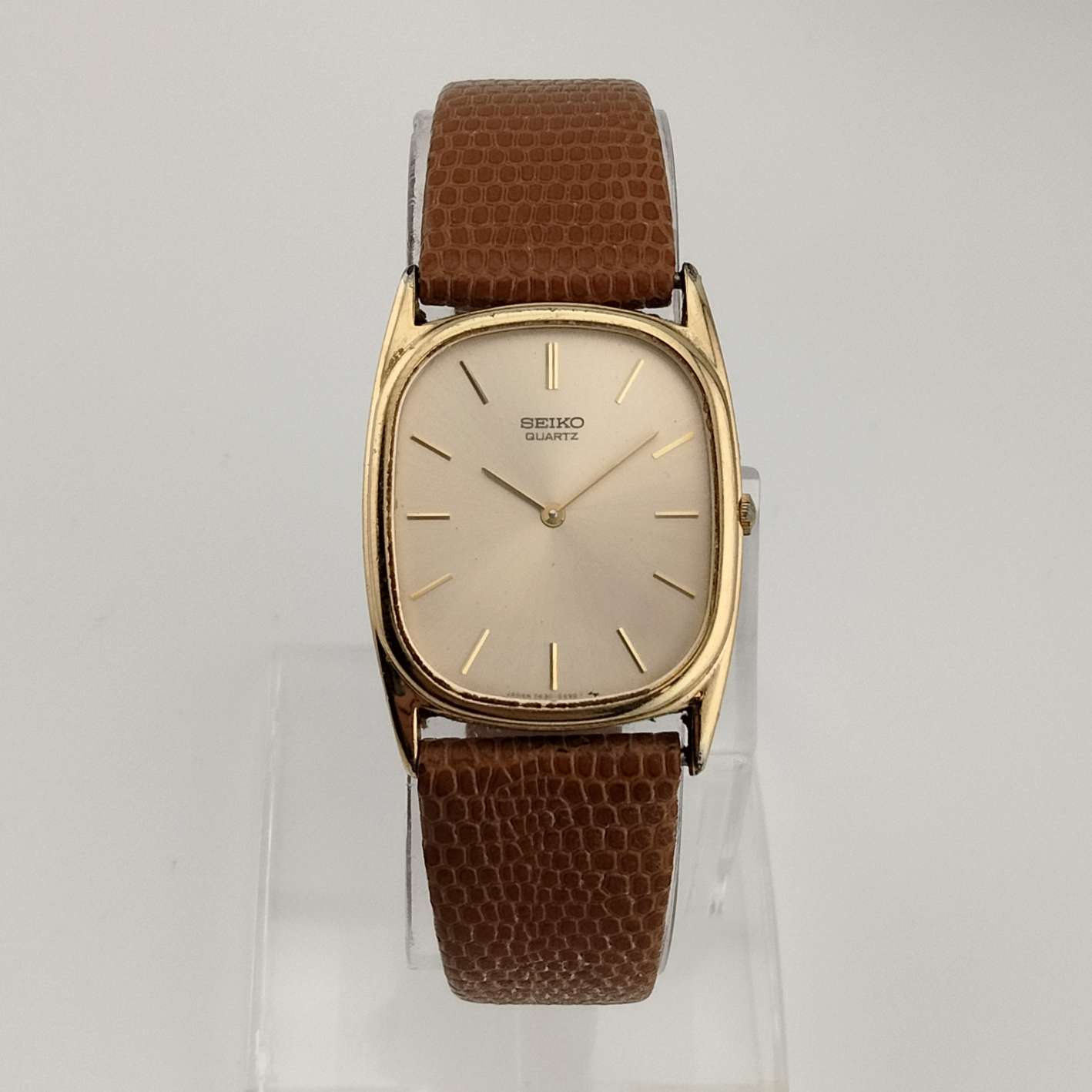 Seiko Unisex Quartz Watch, Gold Tone Details, Brown Lizard  Strap