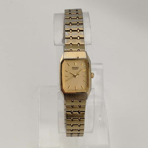 Seiko Quartz Petite Watch, All Gold Tone, Elongated Octagonal Dial, Adjustable Bracelet Strap