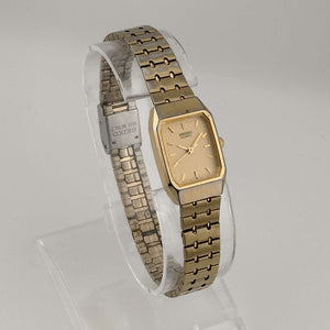 Seiko Quartz Petite Watch, All Gold Tone, Elongated Octagonal Dial, Adjustable Bracelet Strap