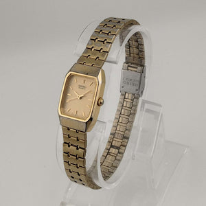 Seiko Quartz Petite Watch, All Gold Tone, Elongated Octagonal Dial, Adjustable Bracelet Strap