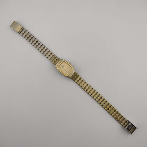 Seiko Quartz Petite Watch, All Gold Tone, Elongated Octagonal Dial, Adjustable Bracelet Strap