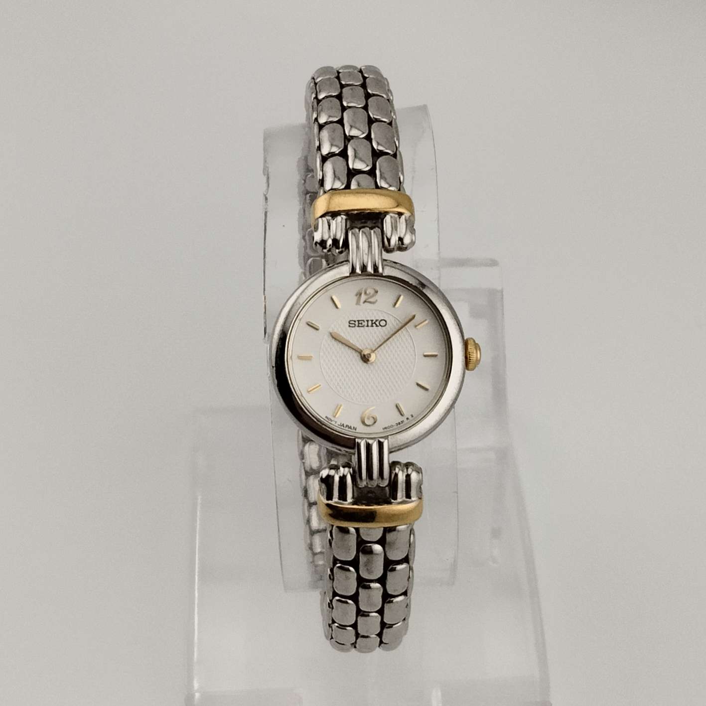 Seiko Petite Silver Tone Watch with Gold Details, White Dial, Bracelet Strap