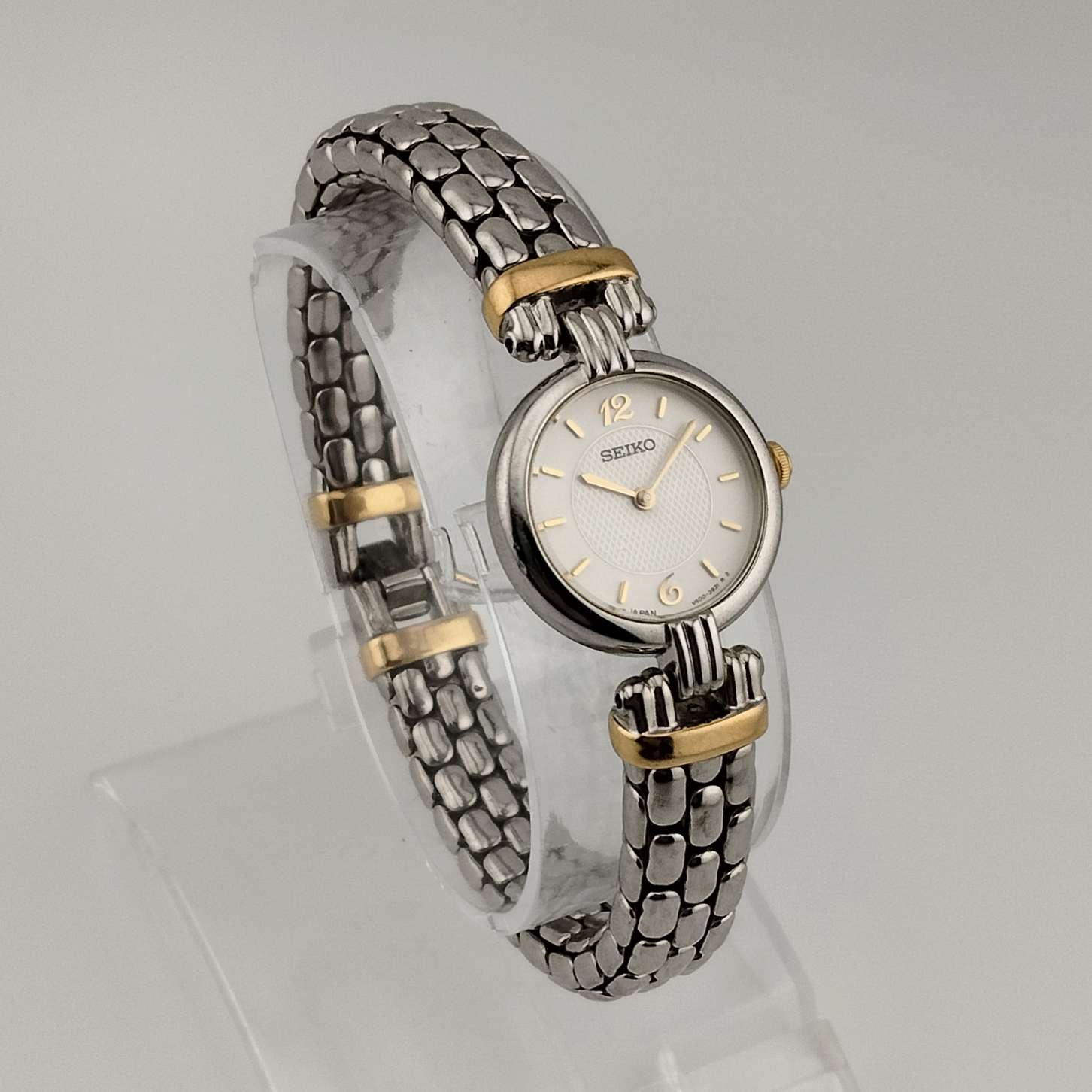 Seiko Petite Silver Tone Watch with Gold Details, White Dial, Bracelet Strap