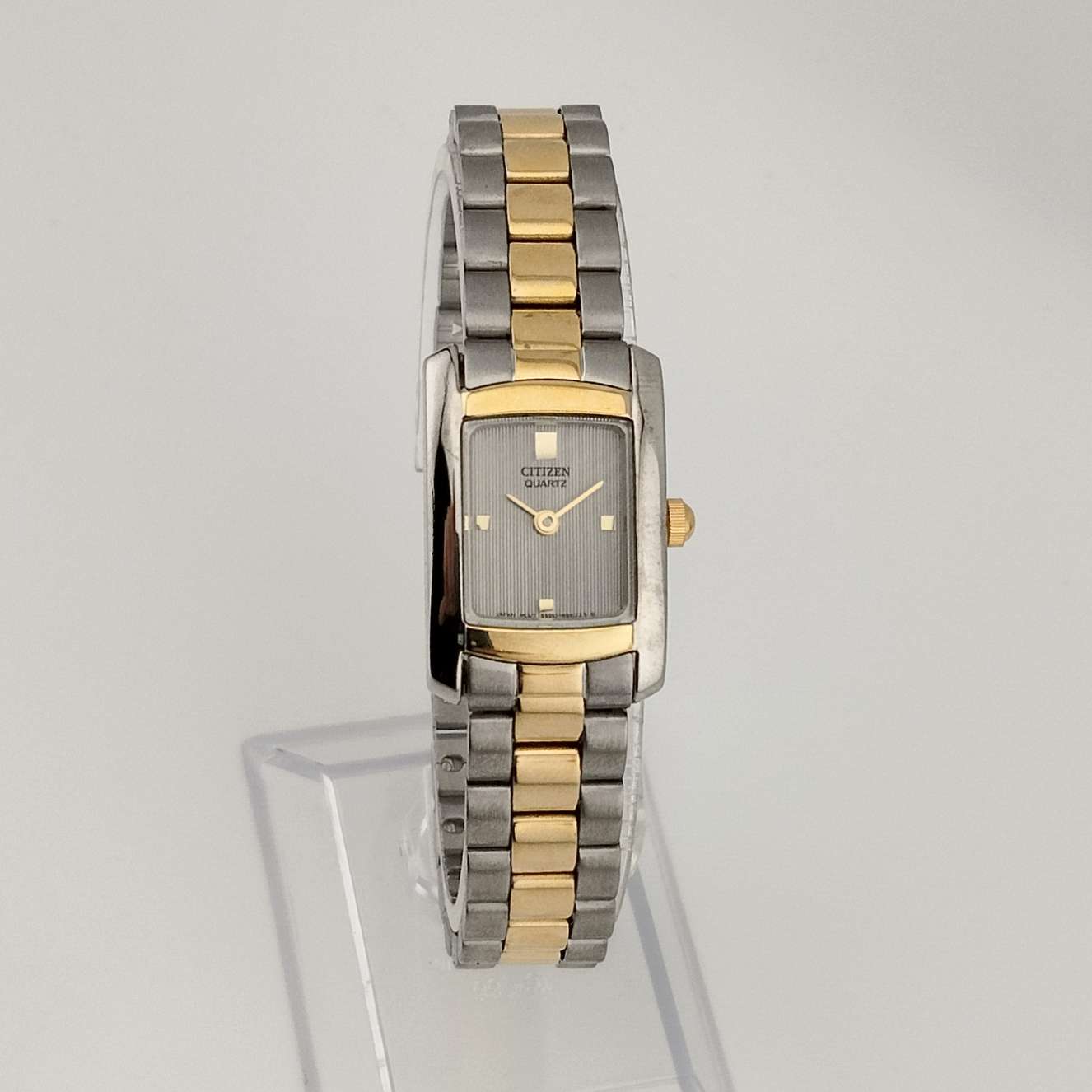 Citizen Quartz Watch, Silver Tone with Gold Details, Rectangular Dial, Link Strap