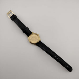 Seiko Women's Watch, Gold Tone Dial, Black Leather Strap