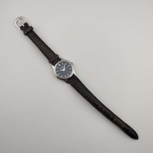 Seiko Unisex Watch, Navy Dial with Silver Tone Details, Brown Leather Strap