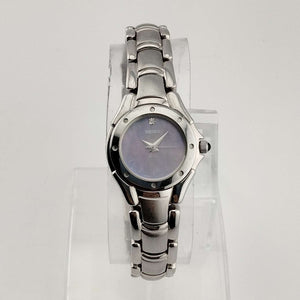 Seiko Automatic Petite Silver Tone Watch, Purple Mother of Pearl Dial, Bracelet Strap