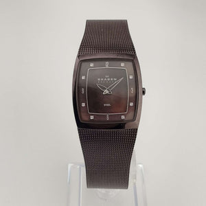 Skagen Chocolate Tone Watch, Square Mother of Pearl Dial, Adjustable Mesh Strap