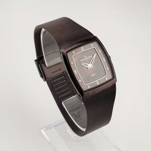 Skagen Chocolate Tone Watch, Square Mother of Pearl Dial, Adjustable Mesh Strap